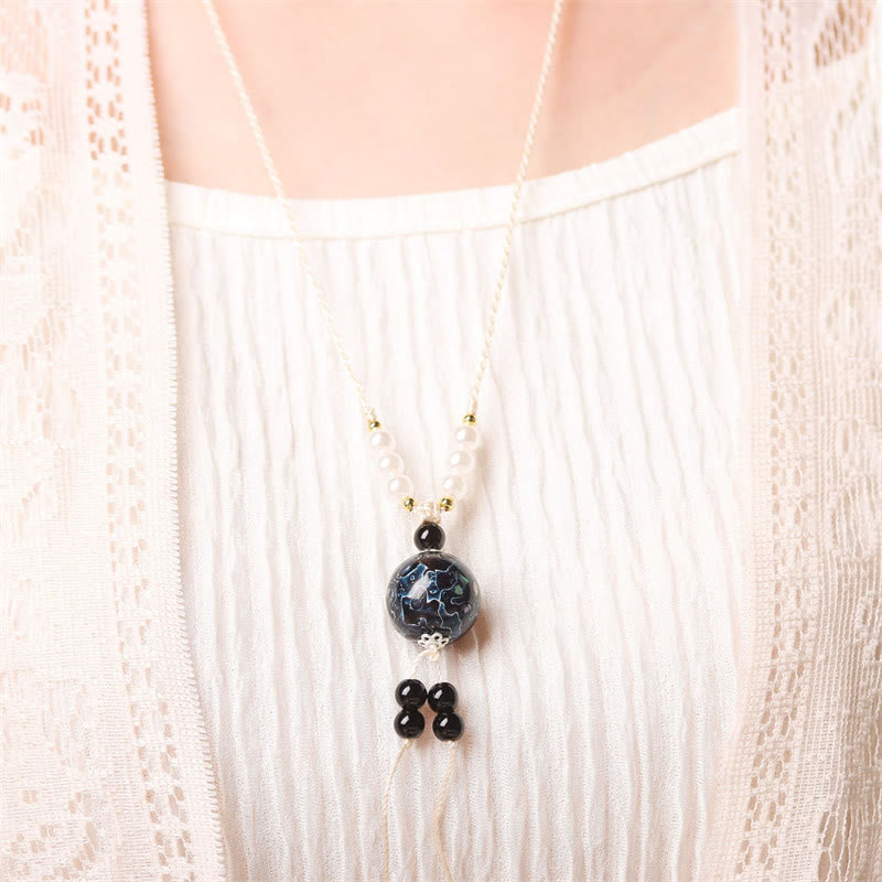 Ebony Wood Aurora Lacquer Craft Bead Pearl Balance Necklace Pendant