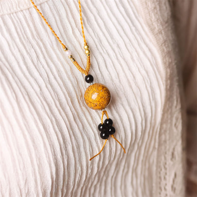 Ebony Wood Aurora Lacquer Craft Bead Pearl Balance Necklace Pendant