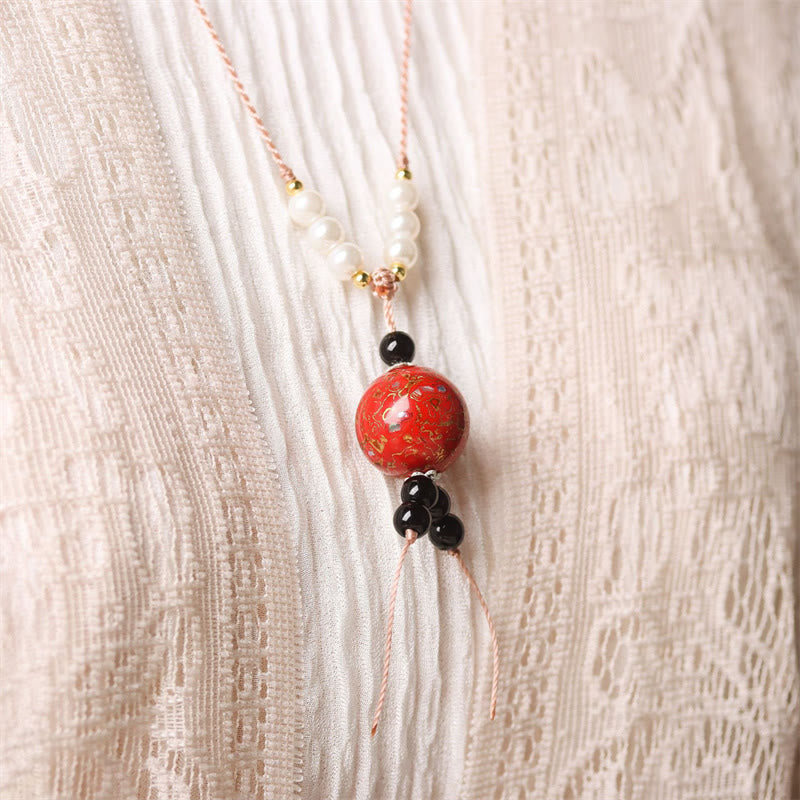 Ebony Wood Aurora Lacquer Craft Bead Pearl Balance Necklace Pendant