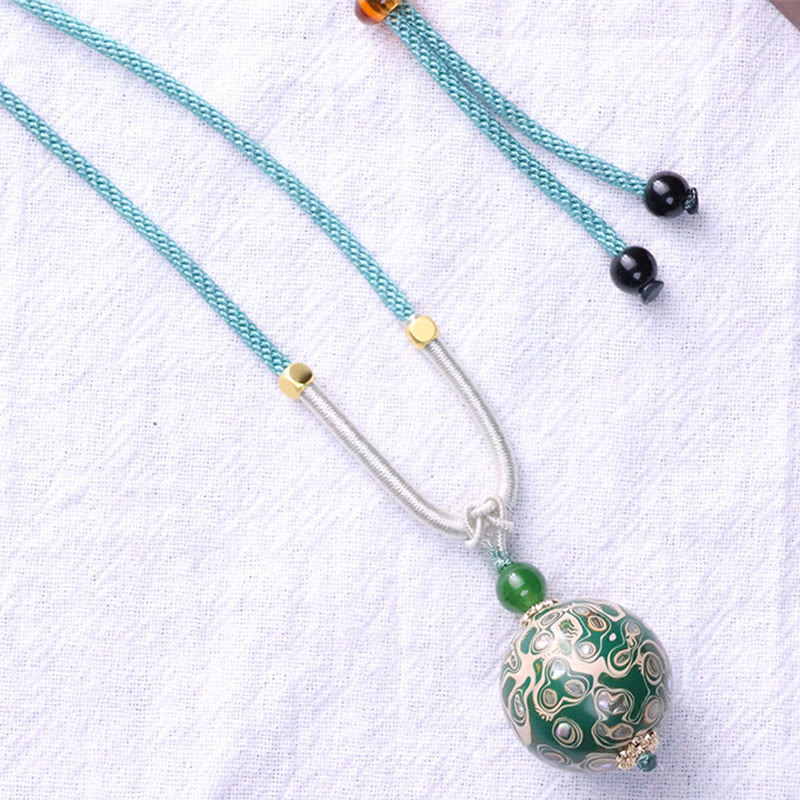 Ebony Wood Colorful Lacquer Craft Bead Calm Necklace Pendant