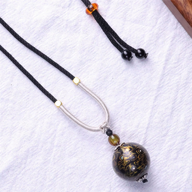 Ebony Wood Colorful Lacquer Craft Bead Calm Necklace Pendant