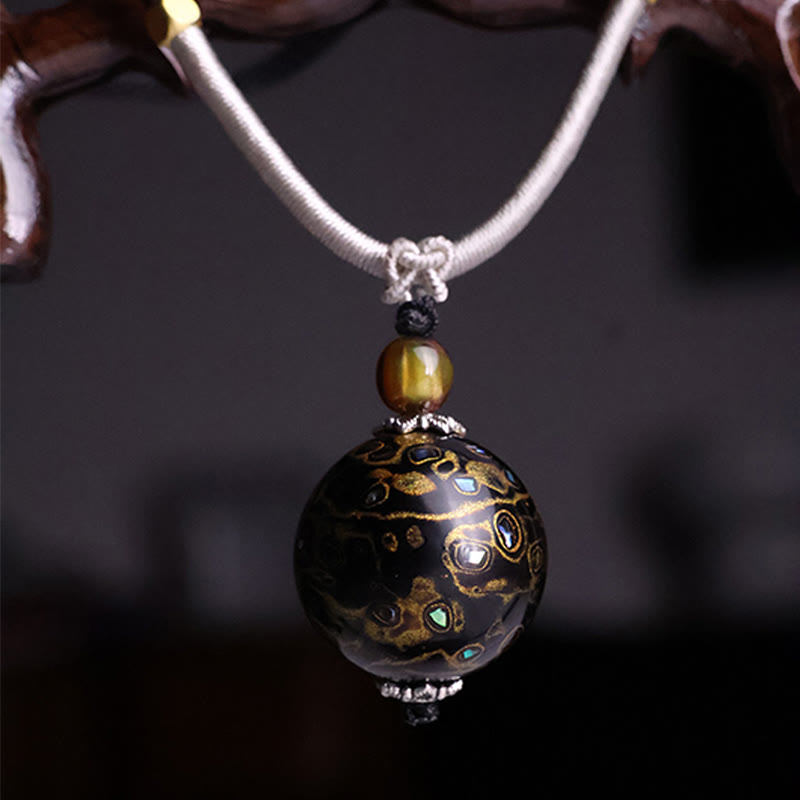 Ebony Wood Colorful Lacquer Craft Bead Calm Necklace Pendant