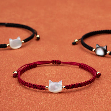 Faceless Cat Head Red String Shell Connection Bracelet