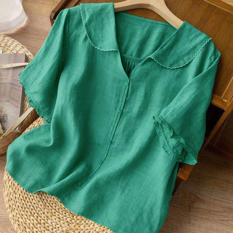 Tactile Cotton Middy Collar Grounding Meditation Women's Shirt