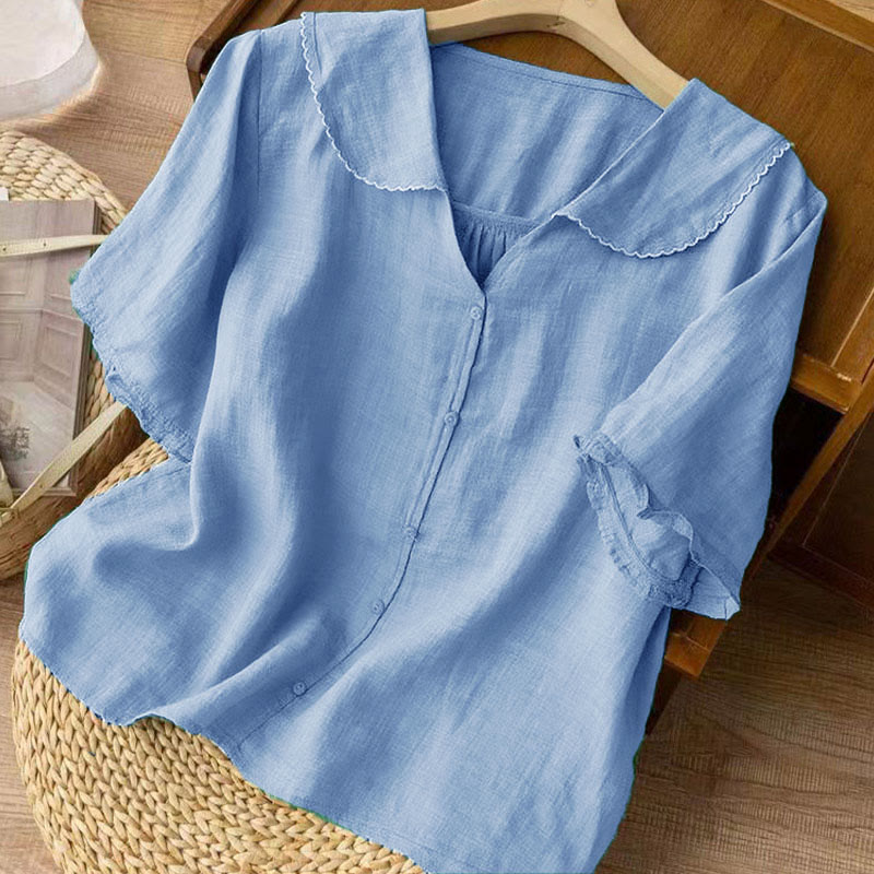 Tactile Cotton Middy Collar Grounding Meditation Women's Shirt
