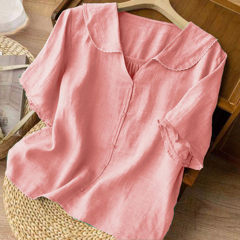Tactile Cotton Middy Collar Grounding Meditation Women's Shirt