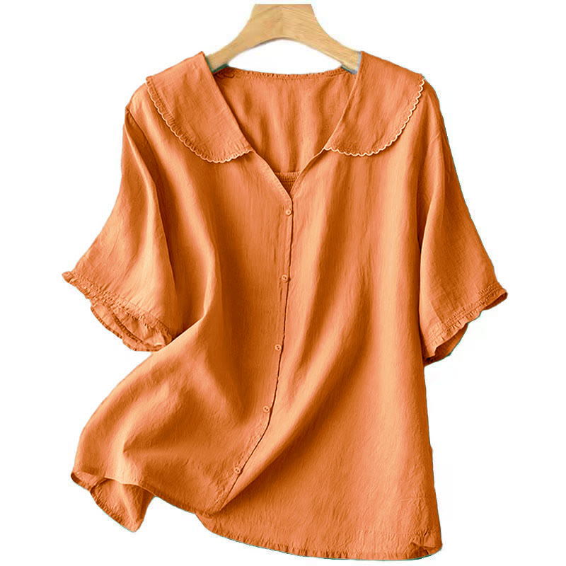 Tactile Cotton Middy Collar Grounding Meditation Women's Shirt