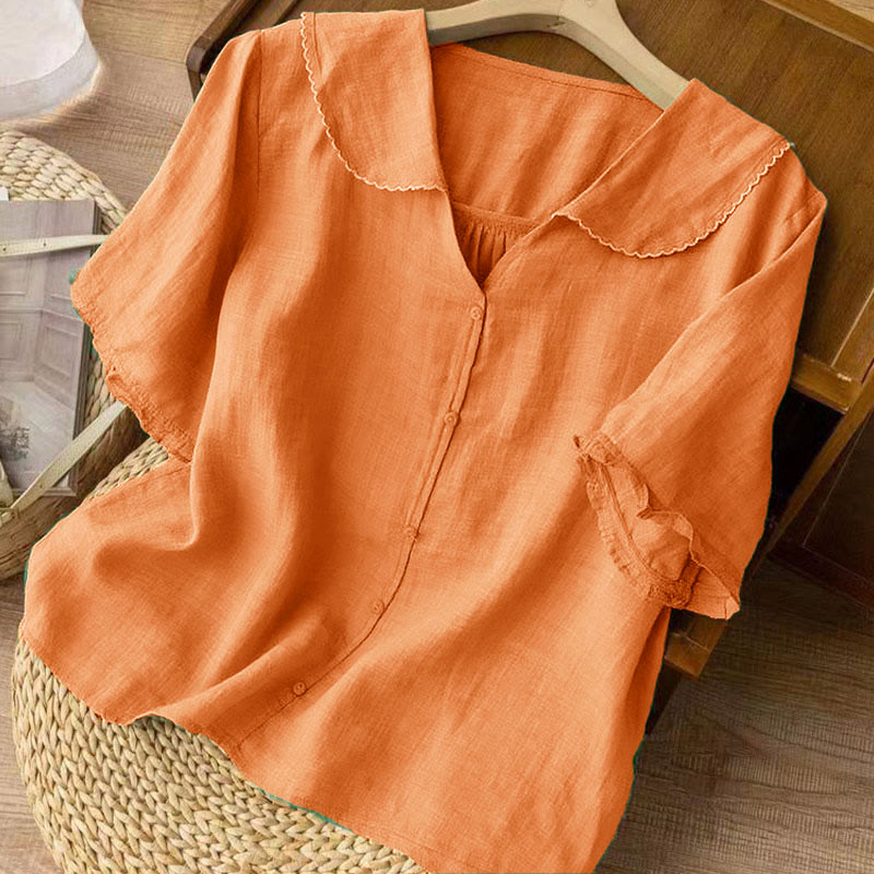 Tactile Cotton Middy Collar Grounding Meditation Women's Shirt