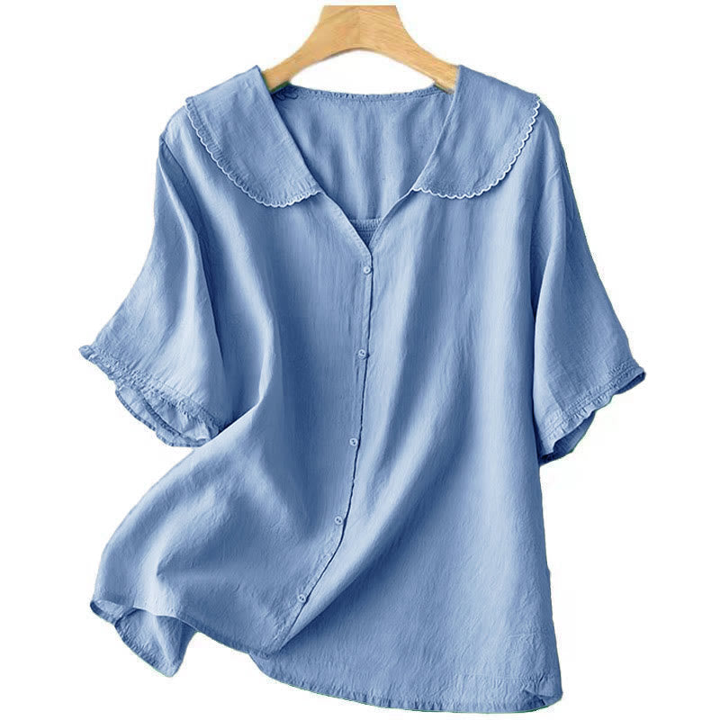 Tactile Cotton Middy Collar Grounding Meditation Women's Shirt