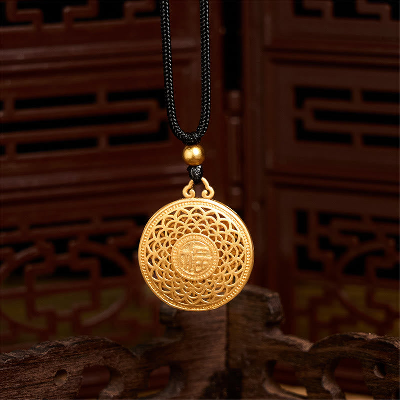 Copper Eight Treasure Compass Fu Character Fortune Rope Necklace Pendant