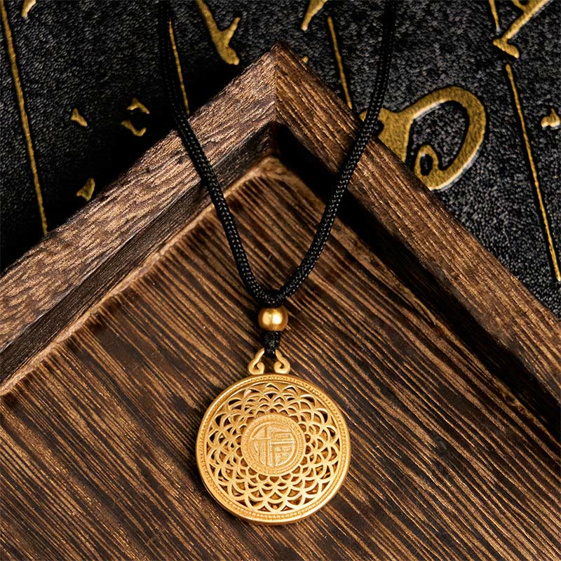 Copper Eight Treasure Compass Fu Character Fortune Rope Necklace Pendant