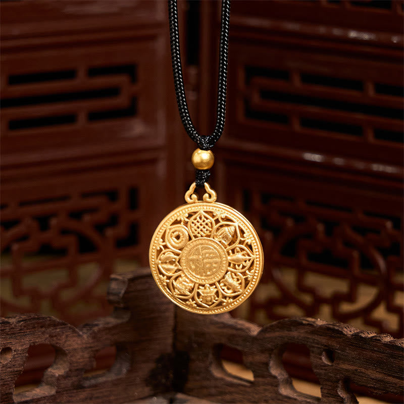 Copper Eight Treasure Compass Fu Character Fortune Rope Necklace Pendant