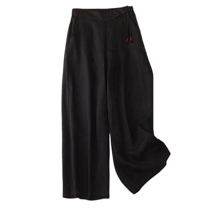 Casual Solid Color One Button Women's Capri Wide Leg Pants With Pockets