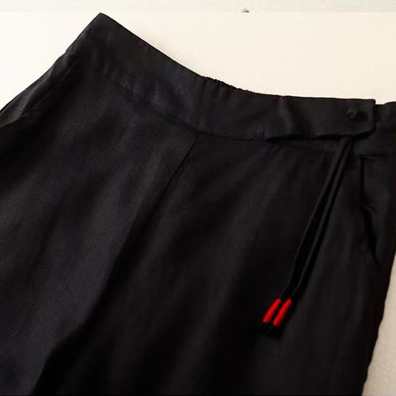 Casual Solid Color One Button Women's Capri Wide Leg Pants With Pockets