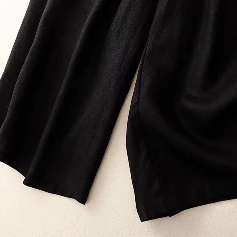 Casual Solid Color One Button Women's Capri Wide Leg Pants With Pockets