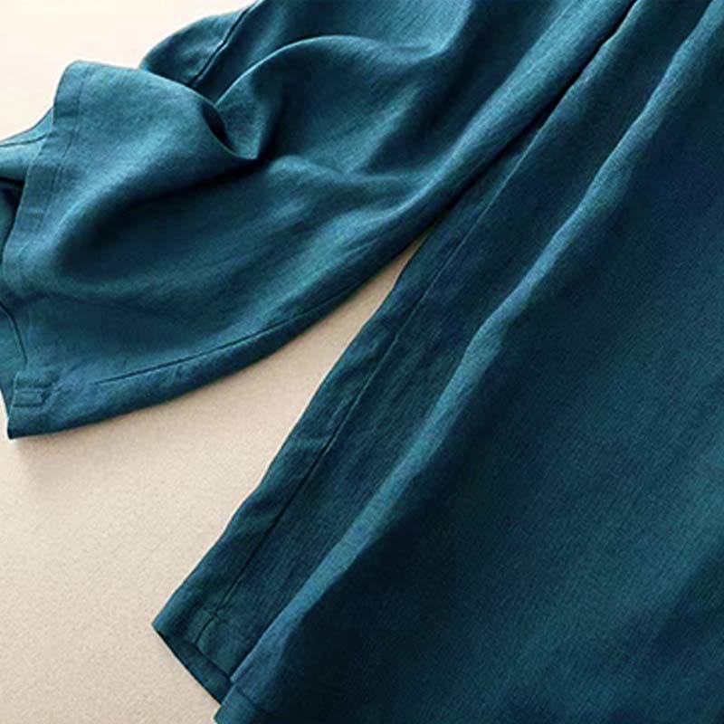 Casual Solid Color One Button Women's Capri Wide Leg Pants With Pockets