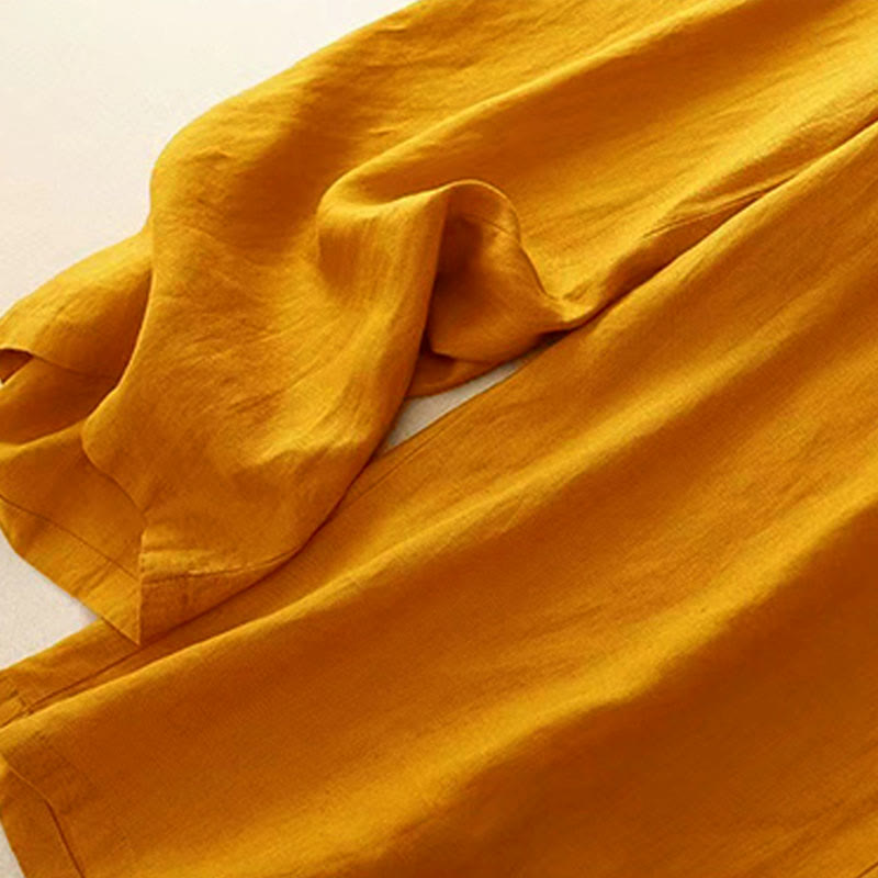 Casual Solid Color One Button Women's Capri Wide Leg Pants With Pockets