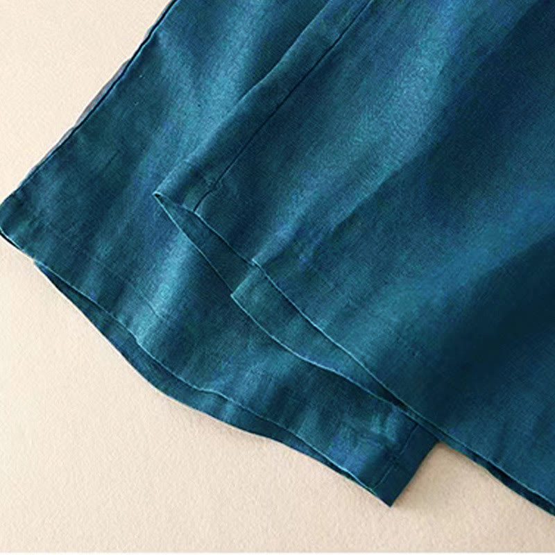 Casual Solid Color One Button Women's Capri Wide Leg Pants With Pockets