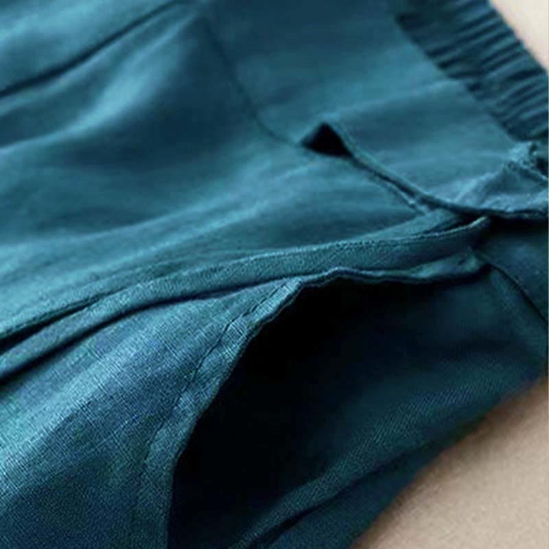 Casual Solid Color One Button Women's Capri Wide Leg Pants With Pockets