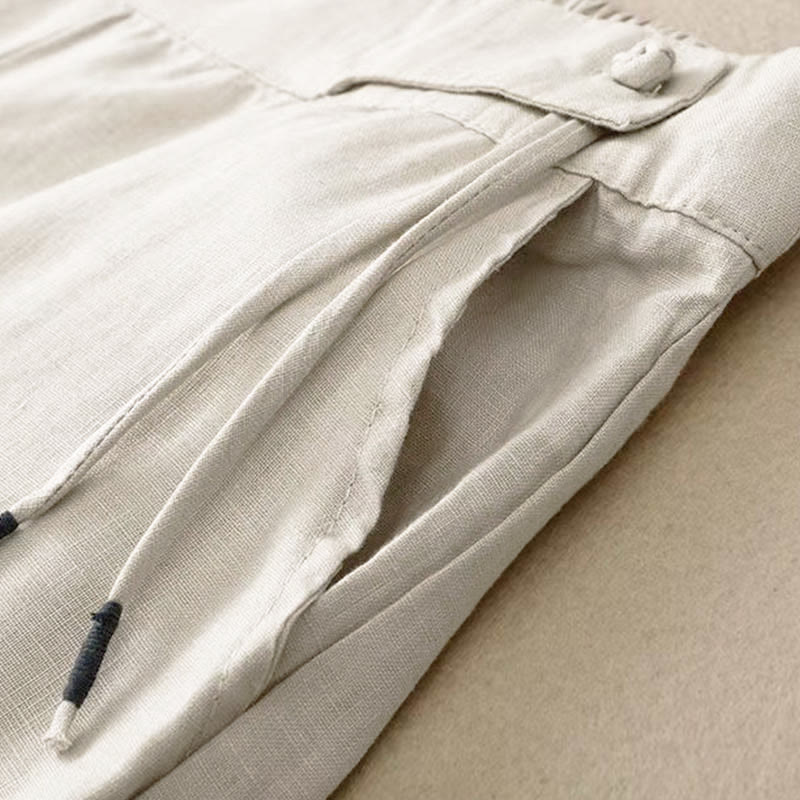 Casual Solid Color One Button Women's Capri Wide Leg Pants With Pockets