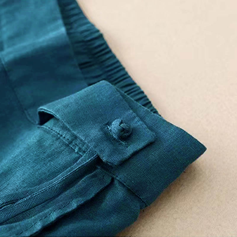 Casual Solid Color One Button Women's Capri Wide Leg Pants With Pockets