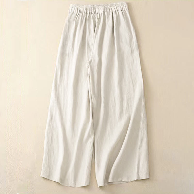 Casual Solid Color One Button Women's Capri Wide Leg Pants With Pockets