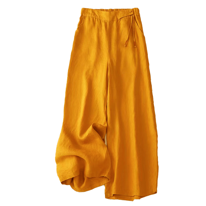 Casual Solid Color One Button Women's Capri Wide Leg Pants With Pockets