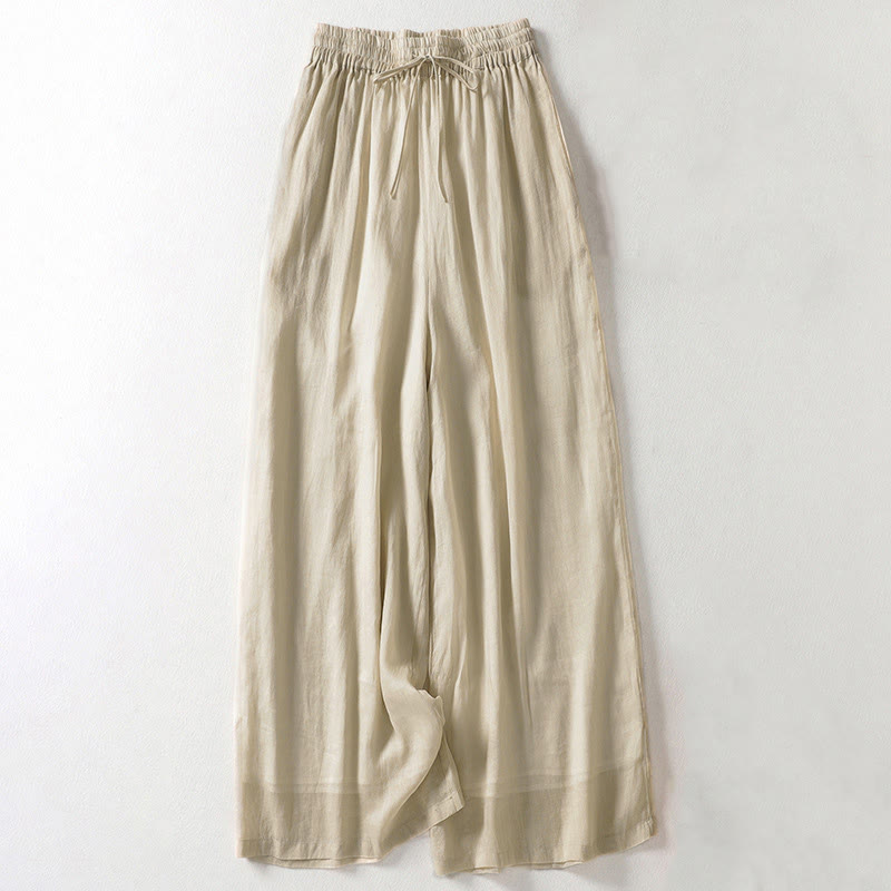 Solid Color Lace-up Women's Wide Leg Pants