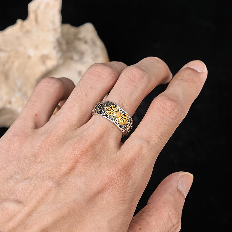 Vintage Om Mani Padme Hum Vajra Copper Plated Silver Balance Ring