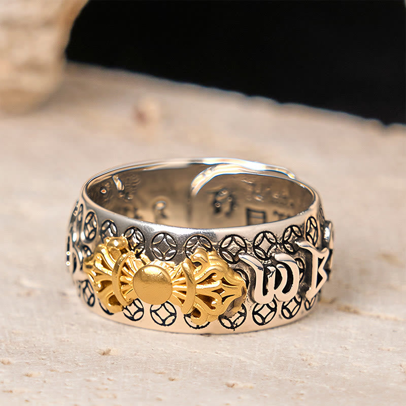 Vintage Om Mani Padme Hum Vajra Copper Plated Silver Balance Ring