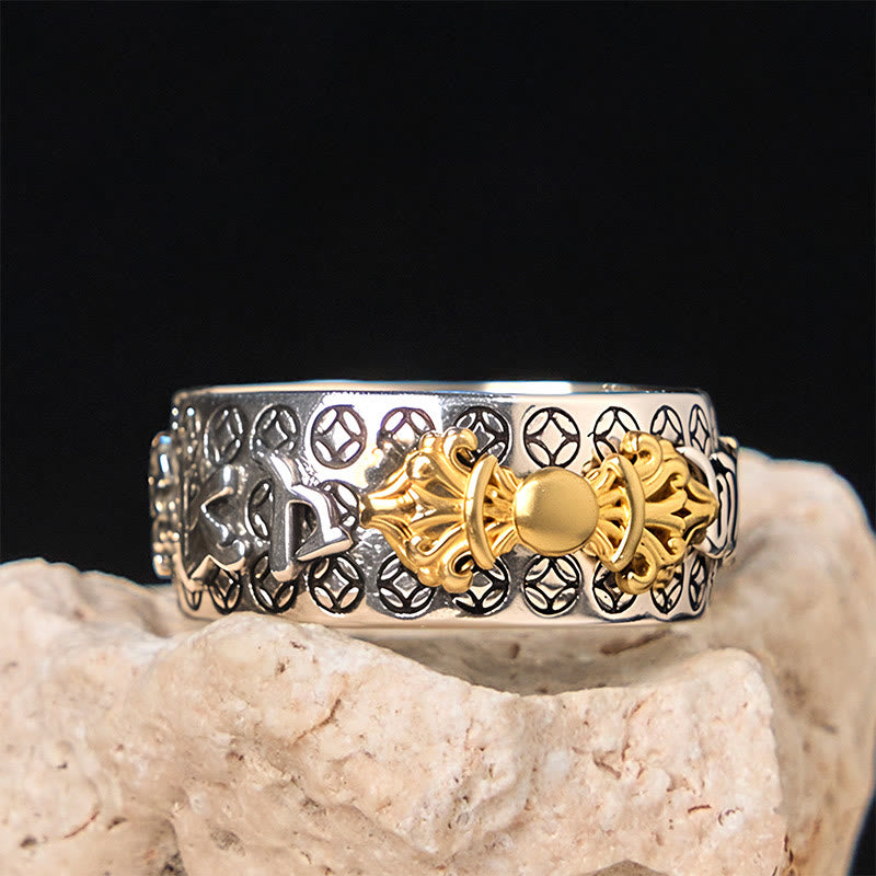 Vintage Om Mani Padme Hum Vajra Copper Plated Silver Balance Ring