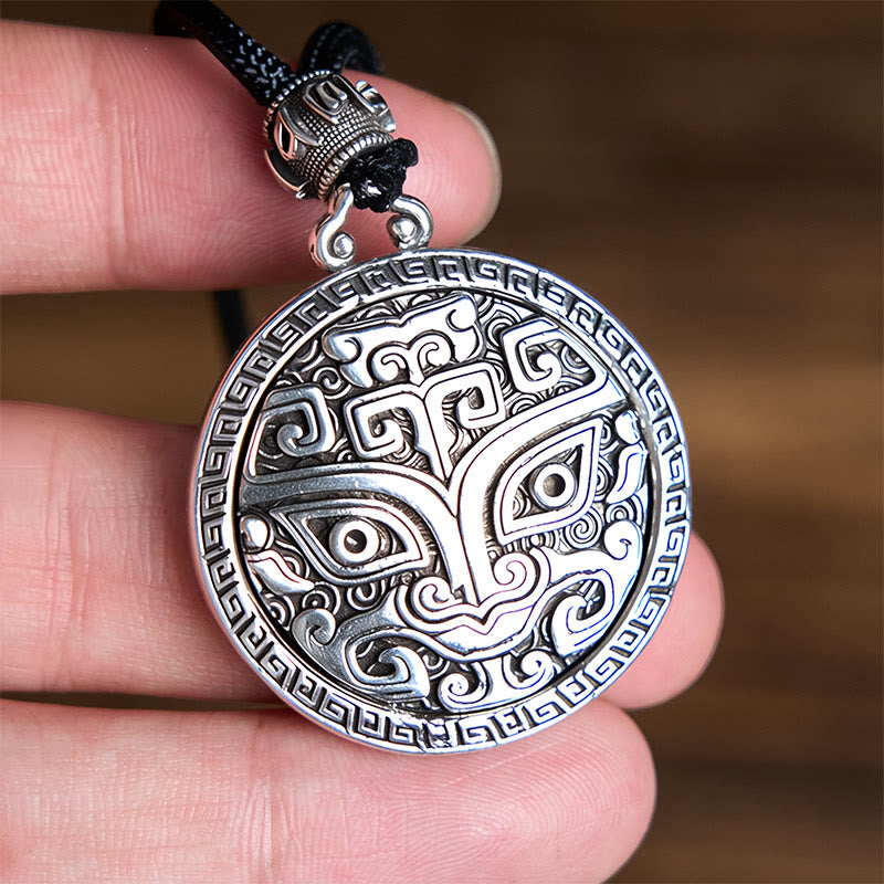 Taotie Om Mani Padme Hum Copper Plated Silver Wealth Necklace Pendant