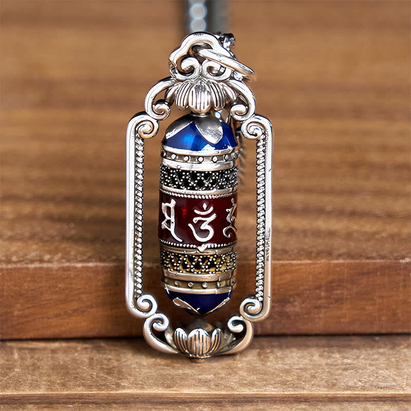 Vintage Om Mani Padme Hum Prayer Wheel Copper Luck Pendant
