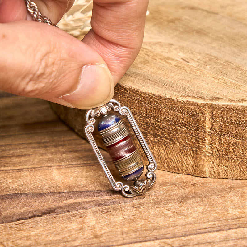 Vintage Om Mani Padme Hum Prayer Wheel Copper Luck Pendant
