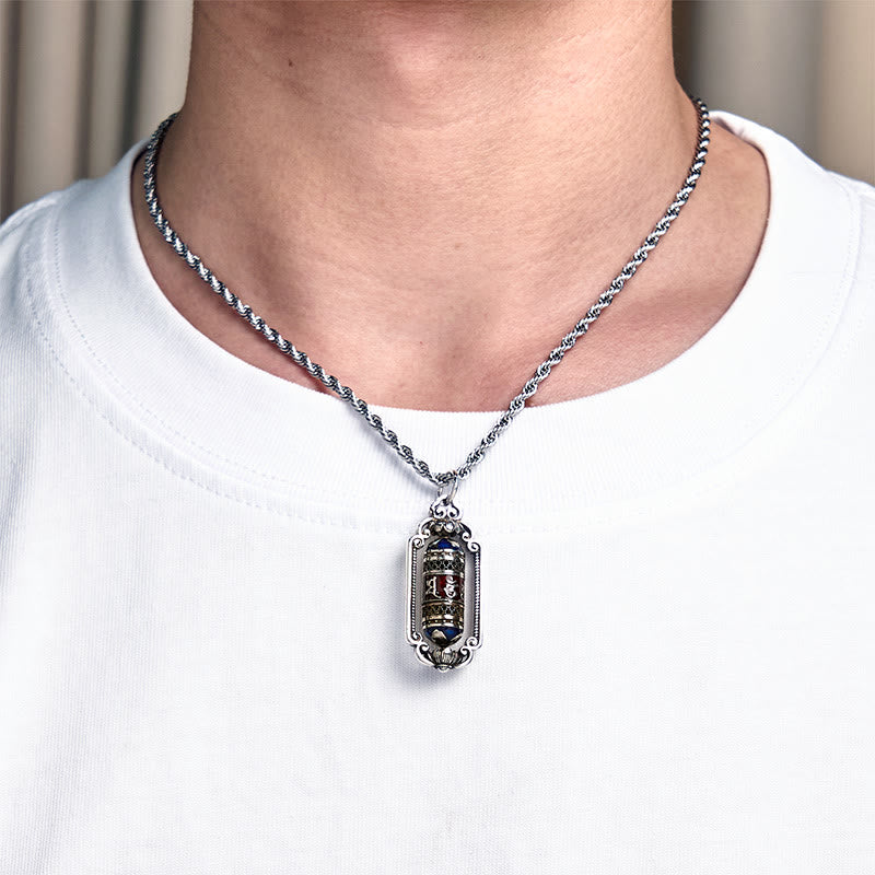 Vintage Om Mani Padme Hum Prayer Wheel Copper Luck Pendant