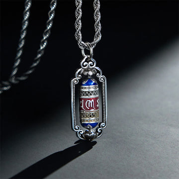 Vintage Om Mani Padme Hum Prayer Wheel Copper Luck Pendant