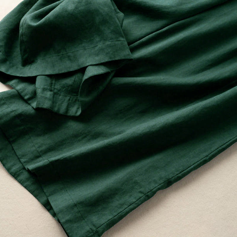Plain Color 7-8 Length Capri Cropped Pants Cotton Linen Women's Wide Leg Pants With Pockets