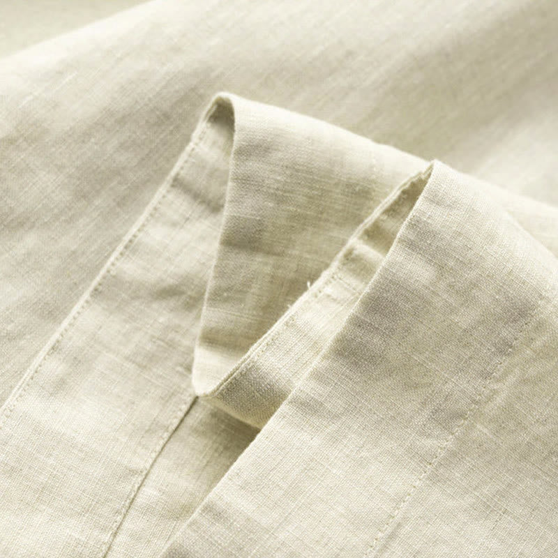 Plain Color 7-8 Length Capri Cropped Pants Cotton Linen Women's Wide Leg Pants With Pockets