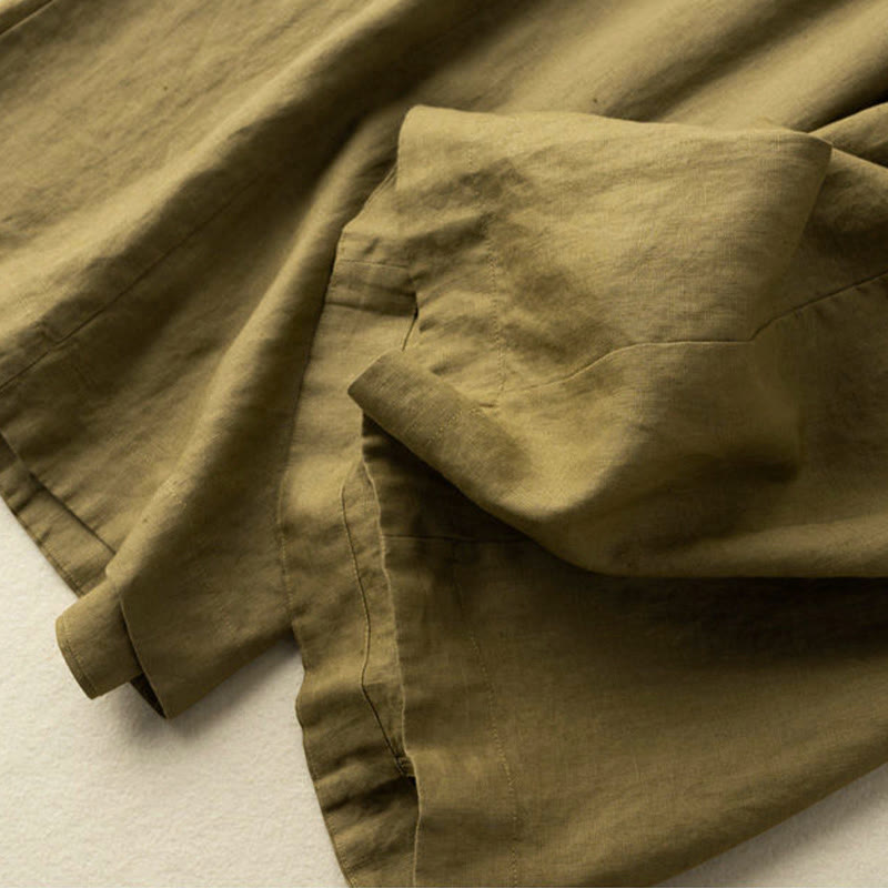 Plain Color 7-8 Length Capri Cropped Pants Cotton Linen Women's Wide Leg Pants With Pockets