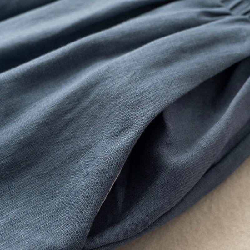 Plain Color 7-8 Length Capri Cropped Pants Cotton Linen Women's Wide Leg Pants With Pockets