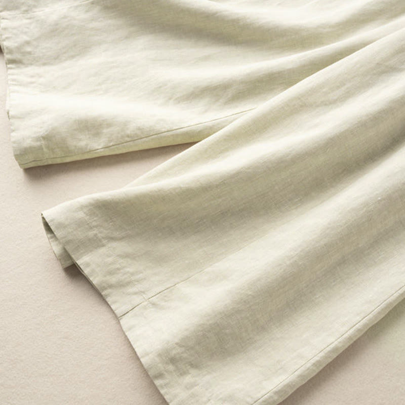 Plain Color 7-8 Length Capri Cropped Pants Cotton Linen Women's Wide Leg Pants With Pockets