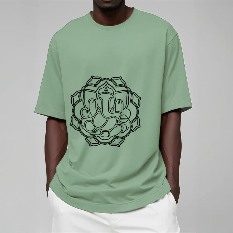 100% Cotton Mandala Ganesha Graphic Crew Neck Meditation Tee