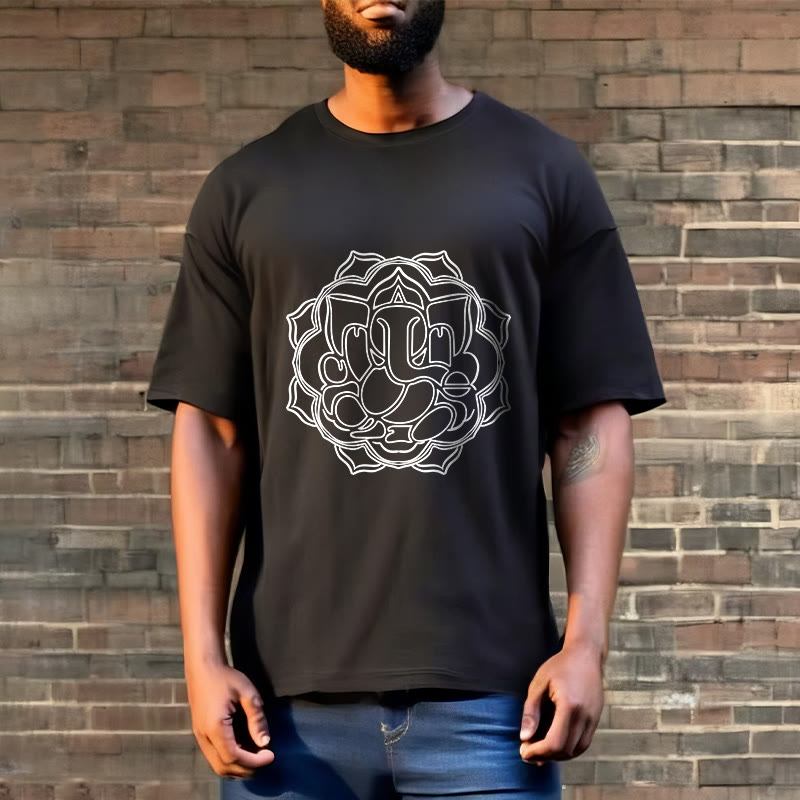 100% Cotton Mandala Ganesha Graphic Crew Neck Meditation Tee