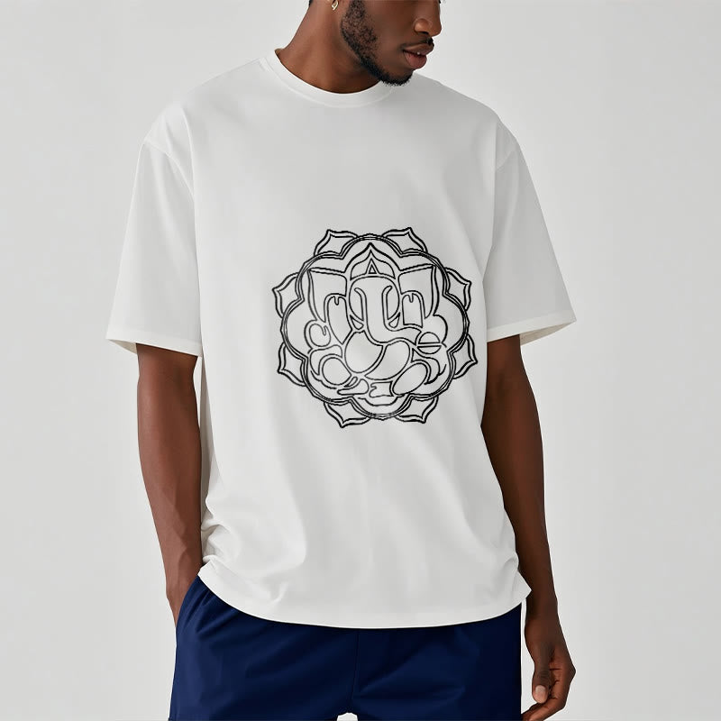 100% Cotton Mandala Ganesha Graphic Crew Neck Meditation Tee