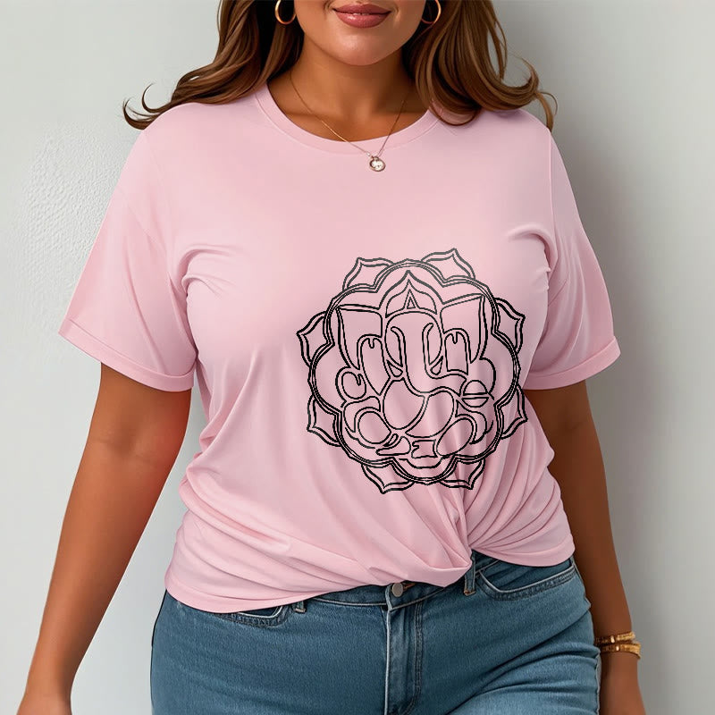 100% Cotton Mandala Ganesha Graphic Crew Neck Meditation Tee