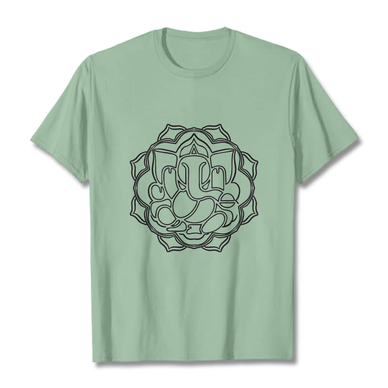 100% Cotton Mandala Ganesha Graphic Crew Neck Meditation Tee