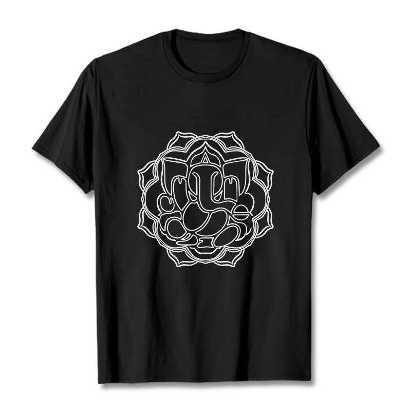 100% Cotton Mandala Ganesha Graphic Crew Neck Meditation Tee