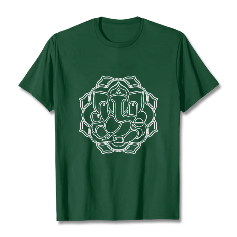 100% Cotton Mandala Ganesha Graphic Crew Neck Meditation Tee