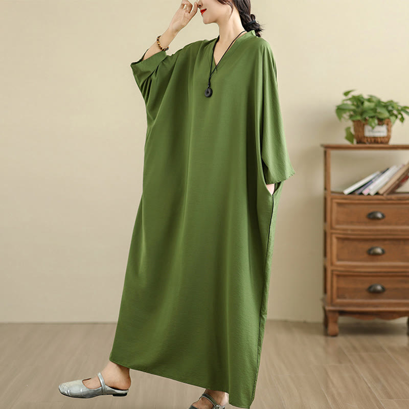 Tactile Cotton Linen V-Neck Grounding Maxi Dress