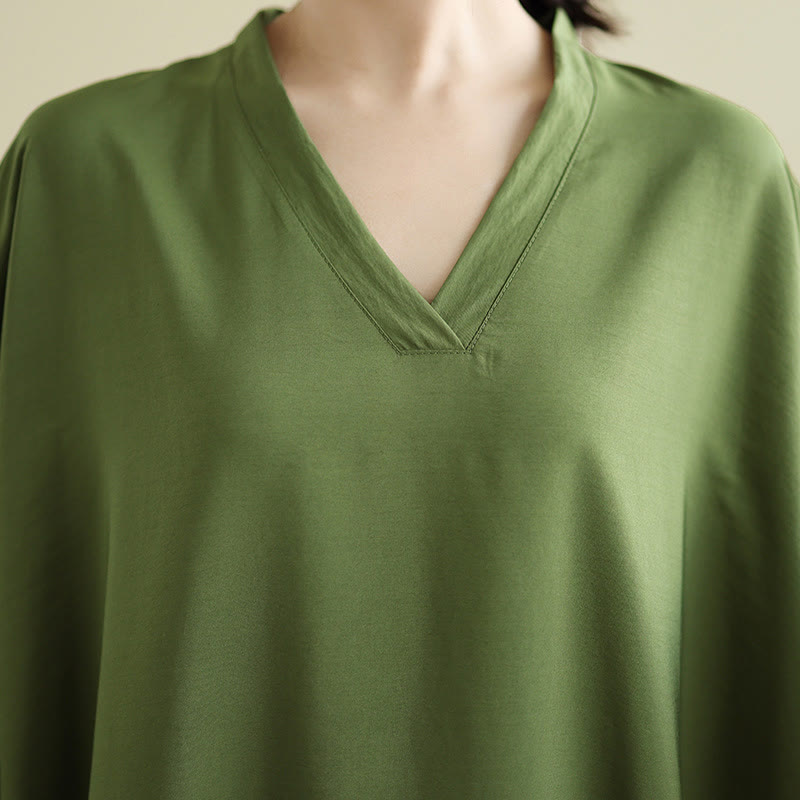 Tactile Cotton Linen V-Neck Grounding Maxi Dress